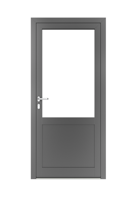 Aluminium Haustür von Drutex mit Glas oben und Füllung unten